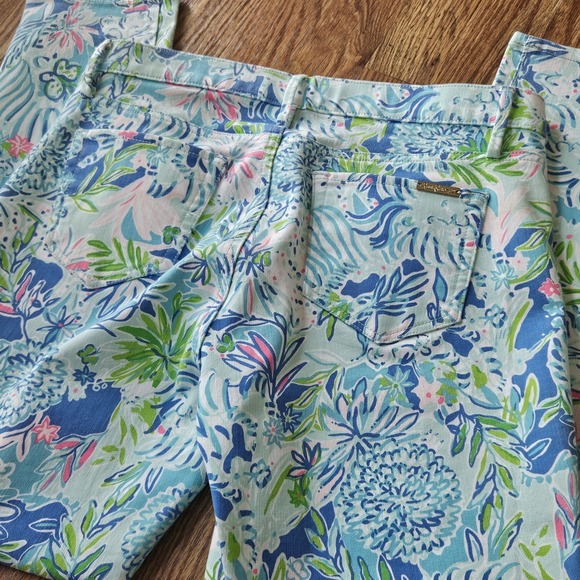 Lilly Pulitzer Blue Pink Size 6 Bright Colorful Casual Pants Tropical Botanical - Picture 5 of 11